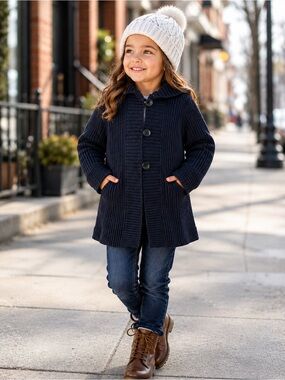 TEA Collection Indigo Blue Hooded Pima Cotton Knit Cardigan Coat